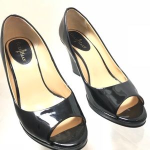 Cole Haan Black Leather Peep Toe Wedge